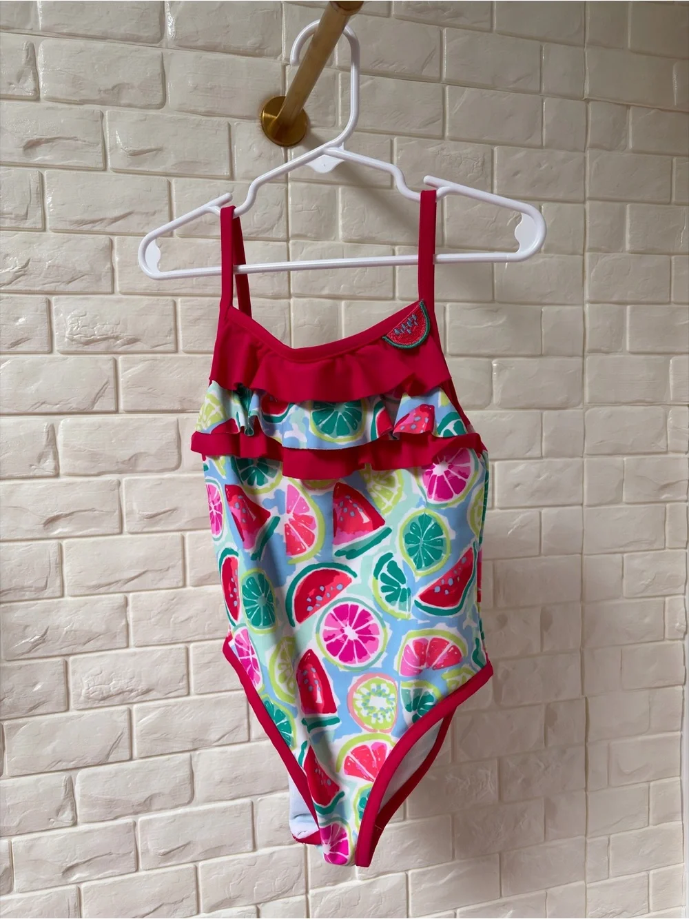 Tommy Bahama Pink Ruffle Citrus & Watermelon One-Piece Swimsuit